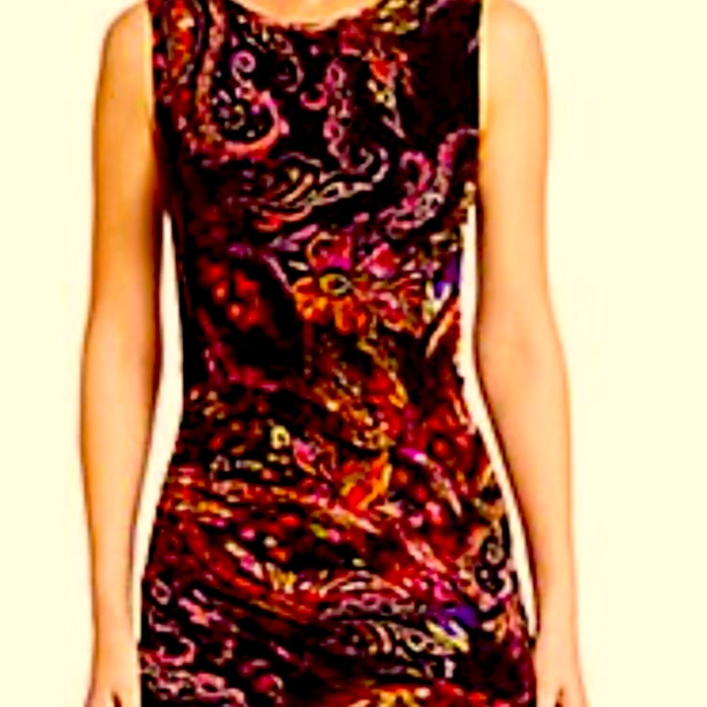 New FUZZI Ruched Paisley-Print Dress made in Italy
